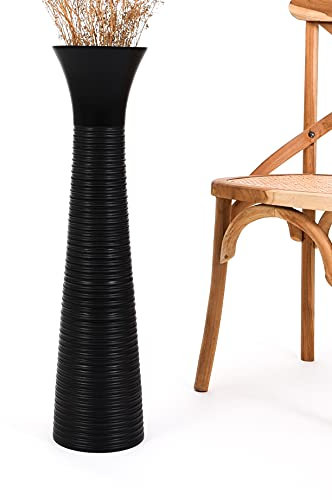 Leewadee Große Deko Bodenvase Für Dekozweige, Hohe Standvase Für Pampasgras, Design Holzvase, 70 cm, Schwarz