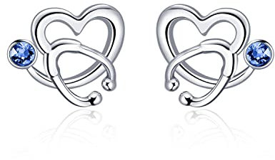 AOBOCO Ohrstecker Silber 925 Damen Ärztin Ohrringe Stecker Herz Kristall Earring Schmuck Geschenke Frauen Krankenschwester Medizinstudent