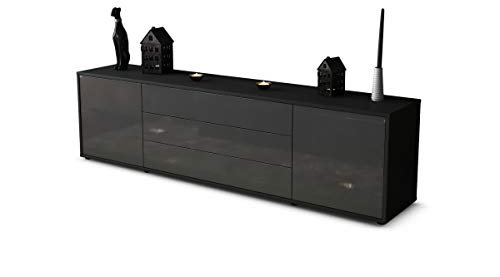Stil.Zeit Lowboard Anton, Korpus anthrazit matt, Front Hochglanz-Design Grau Graphit (180x49x35cm) Push-to-Open Technik & Leichtlaufschienen