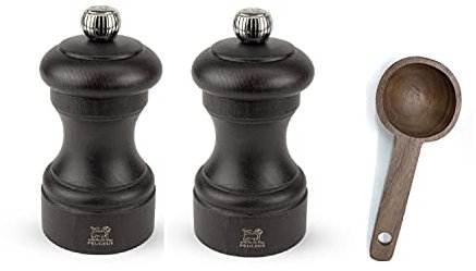 Peugeot Bistro 4-Inch Salt & Pepper Mill Gift Set, Chocolate - With Scoop (Salt & Pepper Mill Set)