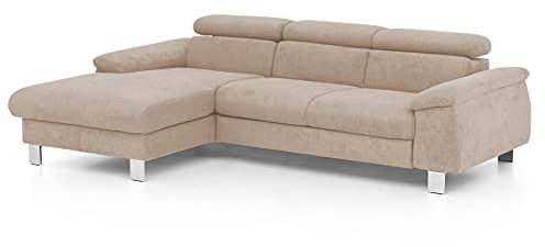 Mivano Ecksofa Micky mit Recamiere / Eckcouch mit Bettfunktion, Bettkasten und Kopfteilverstellung / 244 x 72 x 166 / Mikrofaser, Hellbraun