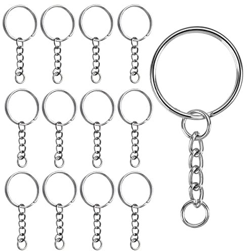 100 Pezzi Portachiavi Anelli Cerchio 25mm argento tono 3cm Catena,Portachiavi Anello per Porta Chiavi Mestieri Lavori di Bricolage, Key Chains