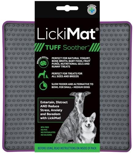 Lickimat Tuff, Heavy-Duty Soother, Dog Slow Feeder Lick Mat, Boredom Anxiety Reducer; Perfect for Food, Treats, Yogurt, or Peanut Butter, Fun Alternative to a Slow Feed Dog Bowl, Purple