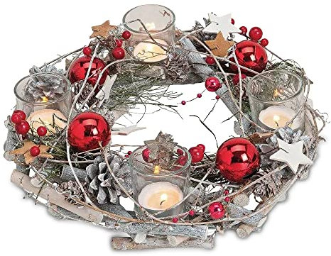G. Wurm GmbH: Adventskranz 'Stars' aus Holz mit Kugeln und Glashalter