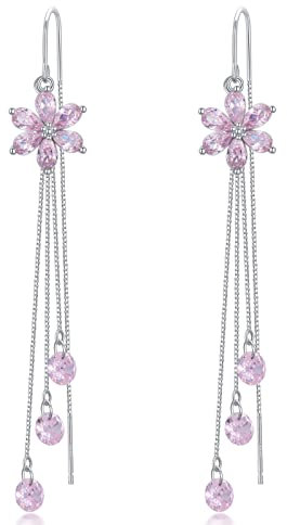 VONALA Blume Durchzieher Ohrringe 925 Sterling Silber Tropfen Fallen Einfädel Ohrringe für Damen Geburtstag Geschenke