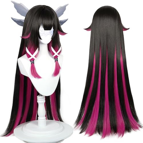 Cosplay-Perücke für Anime-Perücken mit schwarzem gemischtem lila Haar Synthetikstoff mit Perückenhaube für Comic Con, Cosplay Show, Halloween
