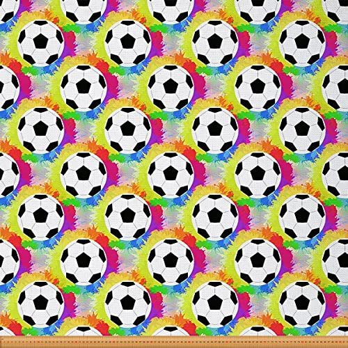 Loussiesd Fußball Polsterstoff von The Yard Fußball Ball Sports Thema Dekostoff für Polster und Heimwerkerprojekte Bunte Regenbogen Ballspiele Wasserdicht Draussen Stoff Grün Rot 460x150cm