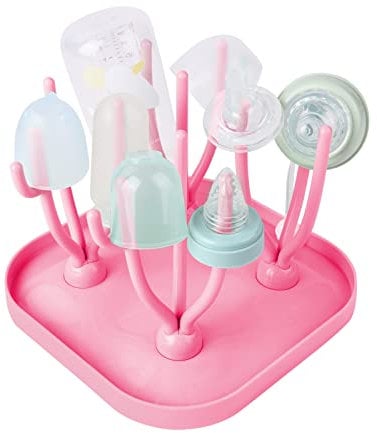 Vicloon Baby Bottle Drying Rack With Detachable Drip Tray - Holder for Bottles, Teats, Cups - Reusable Baby Accessories (Pink)