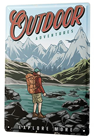 Blechschild Retro - Vintage Metall-Poster für das Wohnzimmer - Camping Berge Motiv - 30 x 40 cm