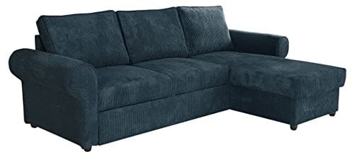 Eckcouch Usero Cord mit Bettkasten und Schlaffunktion, Polsterecke mit abgerundete Armlehnen, Ecksofa Bettsofa, L-Form Sofa, Couch, Schlafcouch, Polstergarnitur (Poso 05)