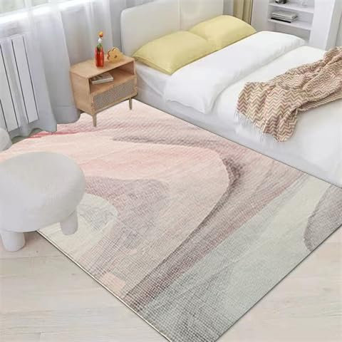 Cinknots Teppich Wohnzimmer Kurzflor Pflegeleicht,Anti-Rutsch Rückseite,Moderne Vielfarbiges Design,Passend für Wohnzimmer,Schlafzimmer,Grau/Pink,120 x 160 cm