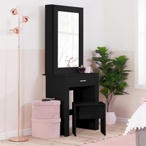 Birlea EVELYN 1 DRAWER SLIDING MIRROR DRESSING TABLE BLACK