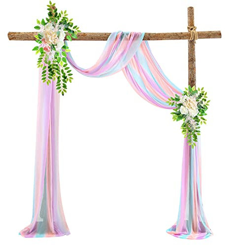 Lukery Hochzeit Vorhang Hochzeitsbogen, Querbehang Gardine Freihanddeko Himmelbett Vorhänge Stoff Tüll Transparent Voile Dekoration