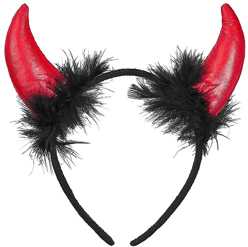 Balinco Halloween Teufelsohren, Haarreifen, Teufelchen Outfit, Teufel Hörner Rot/Schwarz, Glitzer, Sexy Damen Verkleidung, Satan Outfit, Kopfschmuck Karneval, Fasching