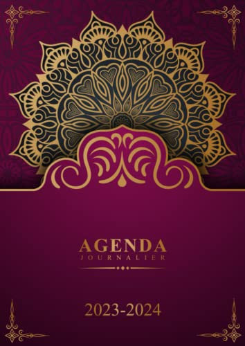 Agenda 2023 2024: A4 Grand Agenda XXL , 2 Pages par Jour - Juillet 2023 à Juin 2024 ,Planificateur de Bureau Journalier (Couverture Motif Mandala Rose Dorée)