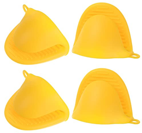 sourcing map 4pcs Épaissi Mini Four Gants, Chaleur Résistant Silicone Four Mitaines Caoutchouc Four Mitaines Pincez Caoutchouc Grip Mitaines Pot Supports pour Cuisine, Pâtisserie, BBQ, Jaune