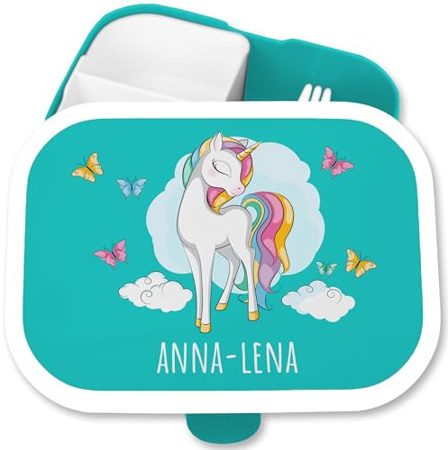 Brotdose Kinder Campus für Mepal - Einhörner - Brotbox Einhorn mit Schmetterlingen Lunchbox Unicorn Geschenk Einschulung Gesxhenke Schulkind I - 750 ml - Türkis - jausenbox mädchen schule