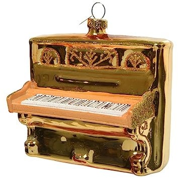 Kaemingk Christbaumschmuck Glas 10cm Klavier Instrument Weihnachtskugeln - Gold
