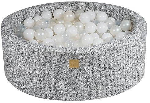 MEOWBABY Bällebad 90x30 Boucle - Bällebad Baby ab 1 Jahr - Bällebad Kinder - Weiches Schaumstoff Ballgrube mit 200 Bällen, Grau Melange