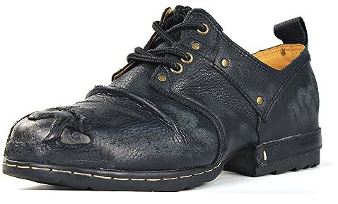 OSSTONE Graffio nero Design della punta in metallo per una maggiore resistenza agli urti Stivali da moto per uomo Caviglia camminare moda Lace-Up Pelle Chukka Stivali OS-6015-3-A-10-R