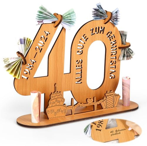Alftek 40 Geburtstag Männer/Frauen, Geschenk Zum 40 Geburtstag Mann, Wooden Sign Guest Book Birthday, Holzschild Gästebuch Mit Halter Und Kerzenhalter Dekoration Geburtstagsgeschenk