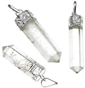 LAMARE - Colgante de CRISTAL DE ROCA - Puntas de Minerales - Engarce de Cobre Chapado en Plata - Piezas Artesanales Únicas - Medida Entre 2 y 4 CM - 1 Unidad