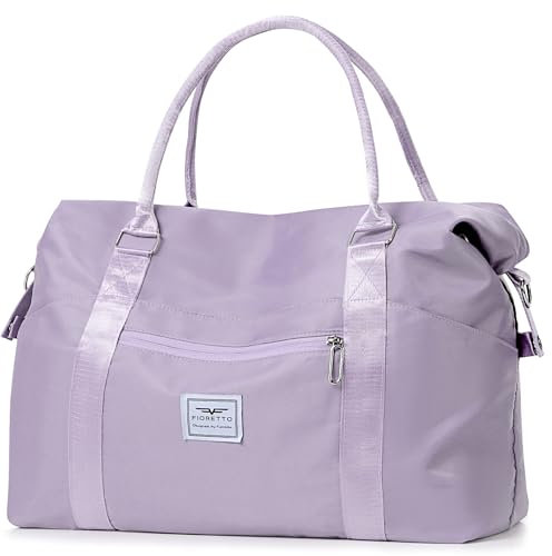 FIORETTO Damen Reisetasche Sporttasche Handgepäck Weekender Bag Schwimmtasche Wasserdicht Travel Bag Duffle Bag Fitnesstasche Trainingstasche für Damen Lila Medium