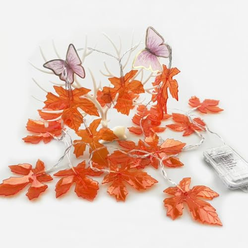 Morofme Ahornblatt Lichterkette 3M 20 LED Erntedankfest Lichter batteriebetrieben Herbst Herbst Blätter Girlande Lichter für Indoor Outdoor Herbst Urlaub Weihnachten Ernte Herbst Thanksgiving Dekor