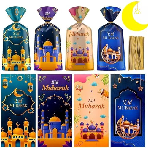 100 Stück Ramadan Tüten zum Befüllen, Cellophantüten Eid Mubarak, Eid Mubarak Dekoration, Geschenktüten Ramadan Kindergeburtstag, Ramazan Dekor, Ramadan Tüten