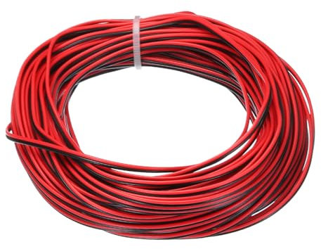 QUARKZMAN Cable Paralelo de PVC de 30 Awg y 2 Conductores, 15 Metros de Largo, Diámetro de 0.03 Pulgadas, Rojo y Negro, Cable Flexible de 30 Awg para Extensión de Cable Led RGB