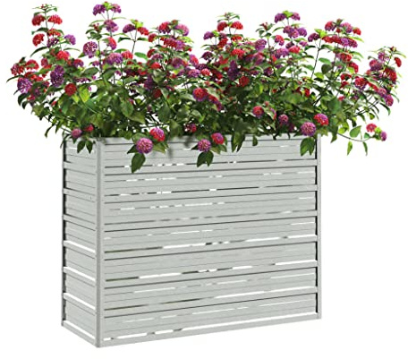 KOIECETA Hochbeet Pflanzkübel Blumenkasten Garten Pflanzkasten Terrassen Gemüsebeet Gartenbeet Frühbeet Pflanzbeet Verzinkter Stahl Silbern 100 x 40 x 77 cm