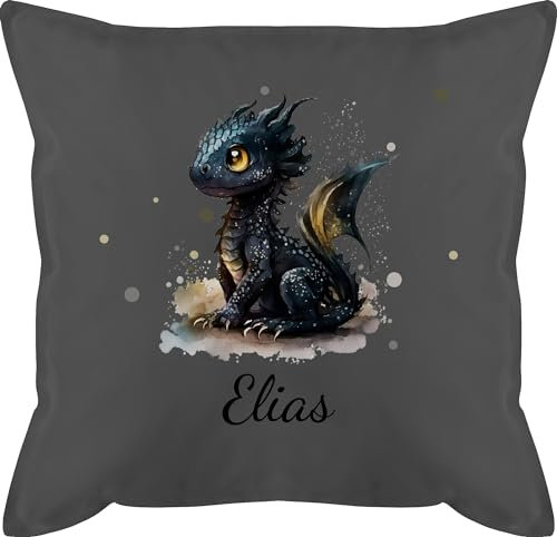 Kissen 50x50 - Süßer Kleiner Drache mit Namen I Nachtdrache I Dragon I Drachen I Drachenzähmen - 50 x 50 cm - Grau - Dragons Pillows drachenmotiv Name und zähmen personalisierte Toothless