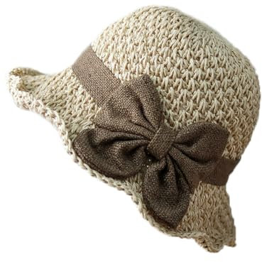 Women Vintage Straw Floppy Hats Anti-UV Sun Protection Roll Up Sun Hats Summer Shopping Fishing Traveling Beach Hat Topee Bowknot Bucket Hat Fisherman Hat