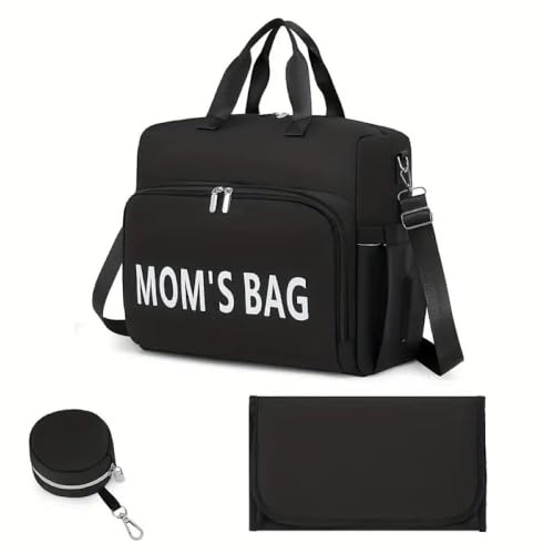 Mom's Bag, Wickeltasche, Baby Wickelrucksack inklusive Wickelunterlage, extra kleiner Tasche und Umhängegurt (Schwarz)