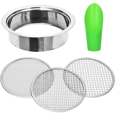 Juego de tamiz de suelo de acero inoxidable para jardín, con 3 filtros intercambiables de malla de 3,6,9 mm, para suciedad, arena, roca, filtración, compost