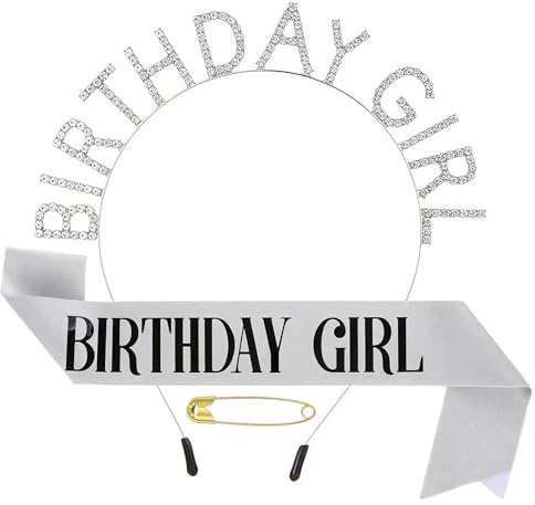 GUO-YING Geburtstagskrone Geburtstags SchäRpe Prinzessin Krone Glitzer Geburtstag Mädchen Schärpe & Strass Tiara Kit für Geburtstag Geschenk Party Zubehör und Dekorationen (Silber)