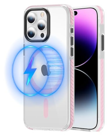 S. Dawezo Cover Magnetica per iPhone 14 Pro Max 6,7 Pollici, Compatibile con Magsafe, Anti-ingiallimento, Antigraffio, Antiurto, Custodia Antiscivolo per iPhone 14 Pro Max, Rosa