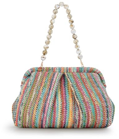 Ynport Crefreak Damen Stroh Umhängetasche Handgewebte Rattan Tragetaschen Strohhenkel Schulter Handtasche Sommer Strandtasche Clutch Geldbörse, Bunt