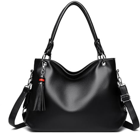 LUXCAELY Damen Handtasche Elegantes Großes Fassungsvermögen Tote Umwandelbar in Schultertasche PU-Leder für Arbeit und Freizeit - Schwarz