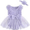 2 Pz Elegante Tuta Bimba Tutine Neonato Senza Maniche Pagliaccetto Vestito Abito Pizzo Floreale Tulle Principessa Tutu Bodysuit Battesimo Jumpsuit + Fascia Bowknot Bambino (Viola, 0-3 Months)