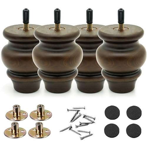 RHUAFET 4 Stück Möbelfüße Eiche, 10cm Holz Möbelbeine, Möbelfuss Holz Massivholz Konisch Beine Aus Eiche für Stühle Schrank Sofa Bett Couch, mit Schrauben und Filzgleiter (Brown-2, 10cm)
