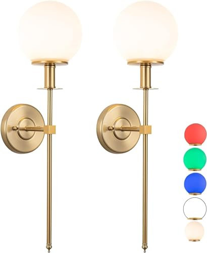 2 Pièces applique murale sans fil Télécommande,globe en verre Éclairages Lampe Murales à Batterie Rechargeable,Appliques Murales De Couloir, Appliques Murales De Chevet De Chambre