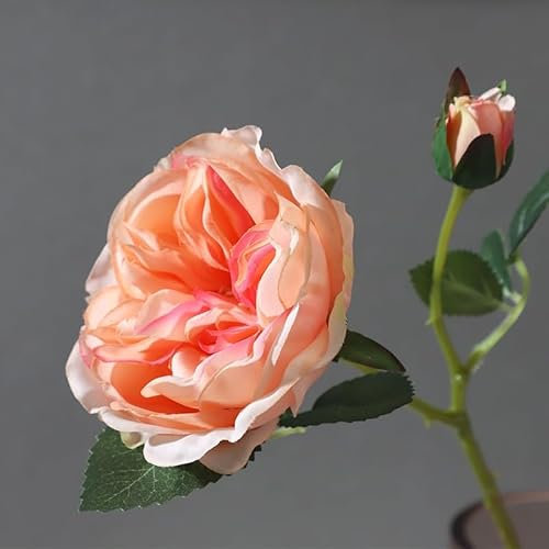 HXSCOO Simulation Rose 2 Tee Rose Hause Simulation Anlage Schießen Requisiten Dekoration Grüne Pflanze Topf Gefälschte Blume(Coral)