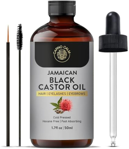 Carno Calm Black Castor Oil 50ml | 100% Pure Cold-Pressed & Hexane-Free | Black Castor Oil For for Eyelashes, Hair Growth, Eyebrows, Skin, Massage & Aromatherapy, Skin Moisturizer | Vegan | 1.7 fl oz