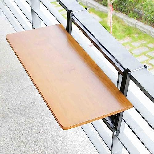 Tavolo da bar per balcone leggero per ringhiere, tavolo sospeso in legno con chiusura di sicurezza, ringhiera pieghevole per terrazza montata a parete, tavolo laterale per ban(Black Stand 80*35cm)