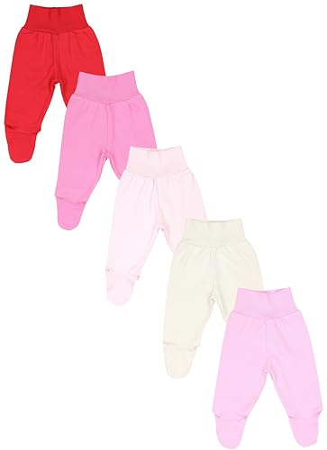 TupTam Baby Strampelhose Jungen Mädchen Hose mit Fuß 5er Pack, Farbe: Rot Pink Rose Beige, Kinder Größe: 56
