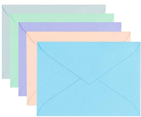 ÖKI Set di buste pastello, per biglietti di auguri, regali in denaro, piccoli biglietti di auguri, ecc., blu, verde, pesca, grigio, viola, formato C7, 81 x 114 mm, 10 pezzi