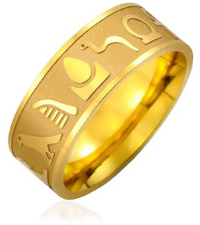 LIKGREAT Ägyptischer Symbol Ring für Männer und Frauen Auge des Horus Religiöser Ring Leichter Edelstahl Ring Antiker Totem Talisman Ring Amulett-Schutz-Schmuck Größe 7-13 (Gold, Durchmesser 19mm)