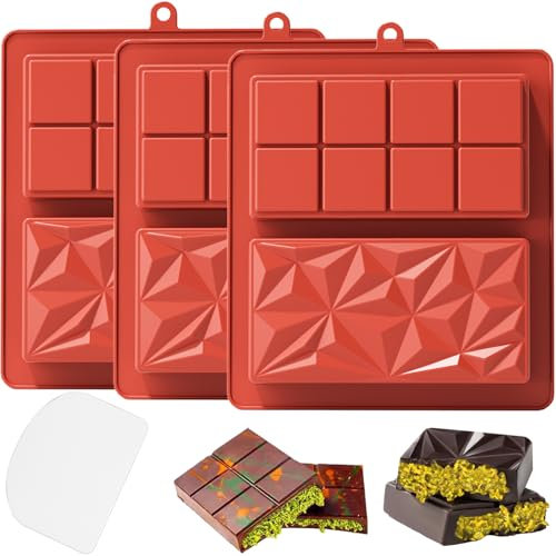 YXHZVON Moule Tablette Chocolat Profond, Lot de 3 Moule à Tablette de Chocolat Dubai avec 1 Grattoir, Anti Adhési Moule Silicone Chocolat Pour les Gelées, les Chocolat Pistache