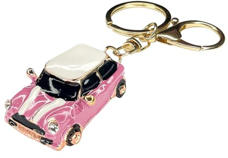 beypovk Porte-clés pour Mini Cooper, modèle de voiture 3D créatif avec strass, porte-clés mignon universel avec anneau, rose